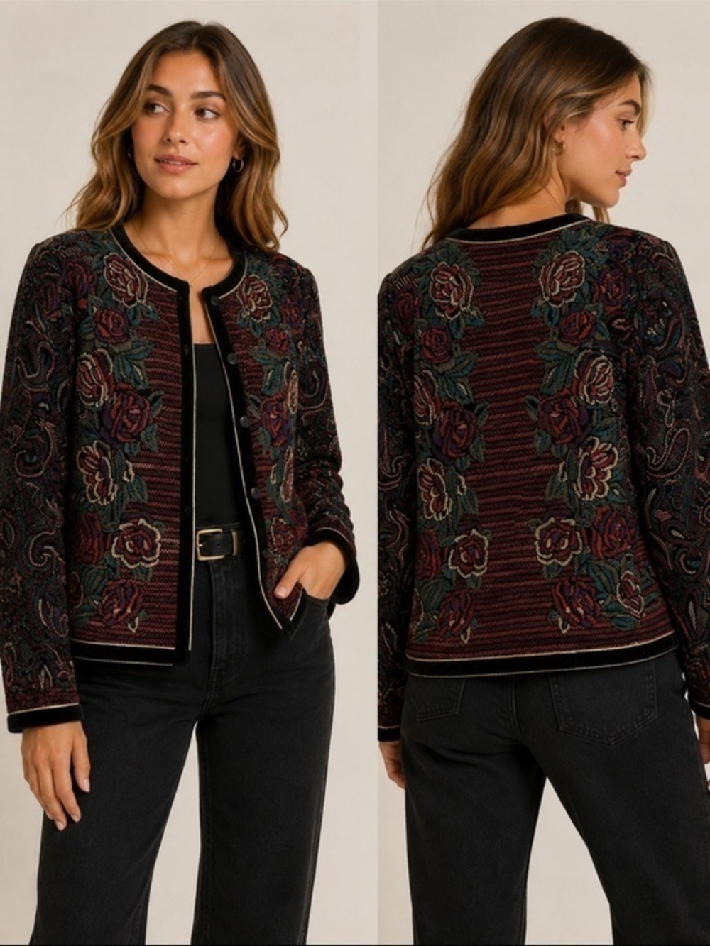 Vintage Saxton Hall velvet embroidered coat